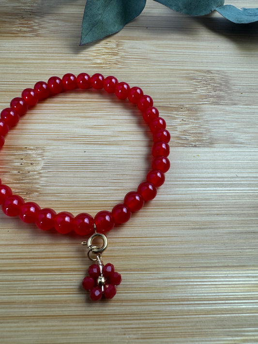 bracelet femme rouge fleur 
