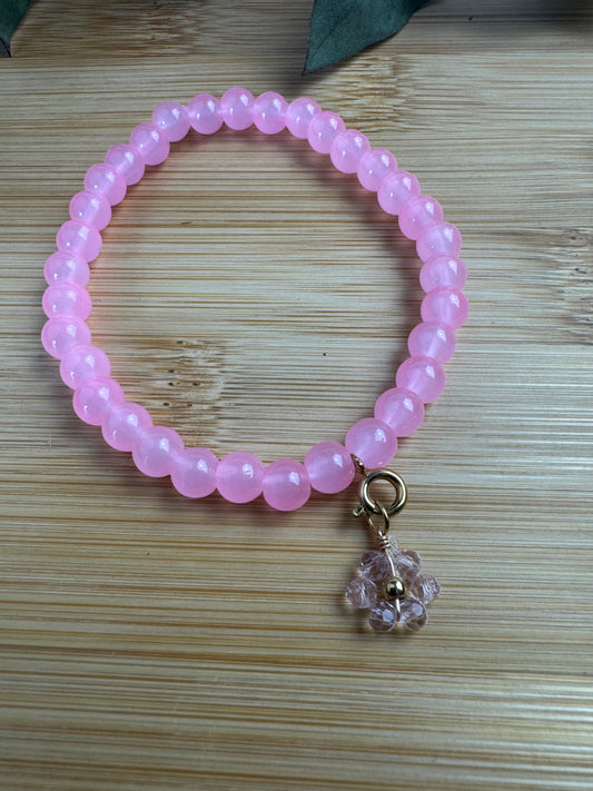 bracelet pierres naturelles roses et fleur 